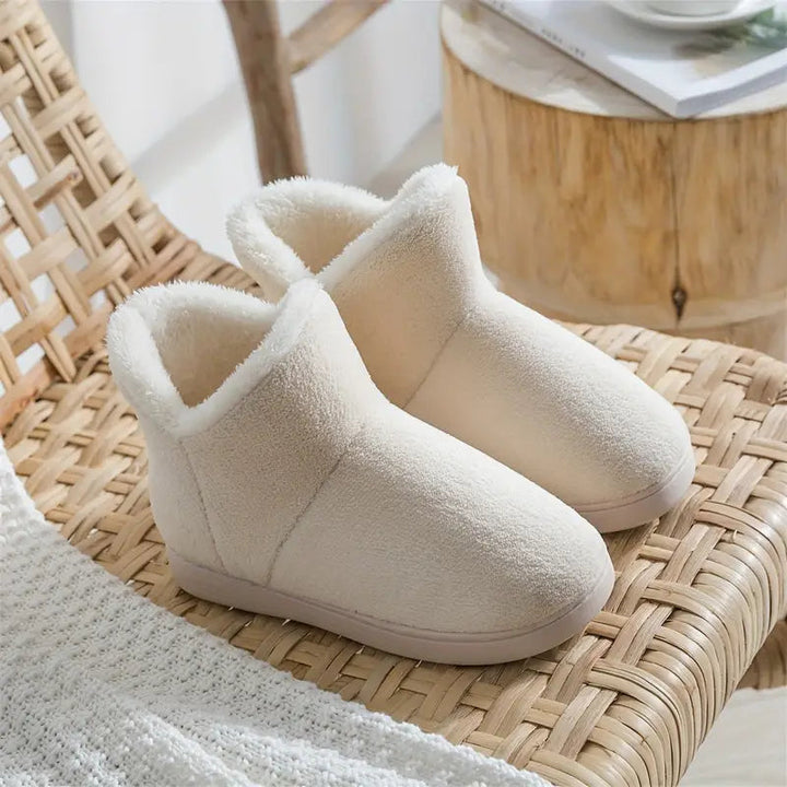 Zwarte dames pantoffels in enkellaarsstijl, warme voering, antislip voor binnenshuis
