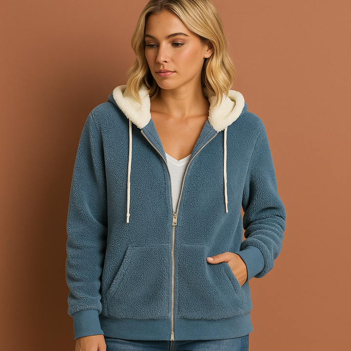 Dames warme zip hoodie, casual vest met rits, lange mouw, comfortabel en stijlvol voor winterdagen.
