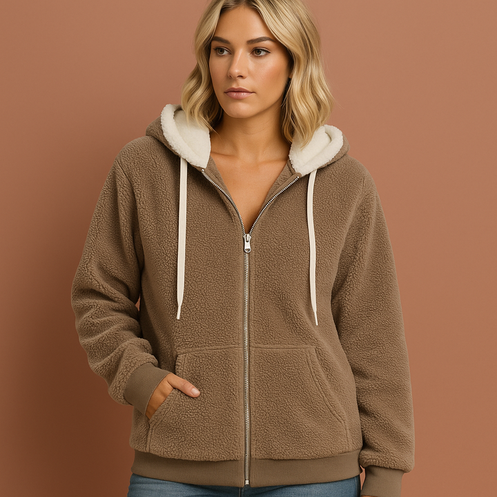 Comfortabele oversized dames zip hoodie, warm en casual vest voor dagelijkse wintermode.