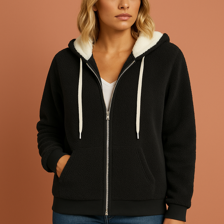 Luxe dames zip hoodie vest, warm en comfortabel voor wintermode, casual chic met lange mouwen.