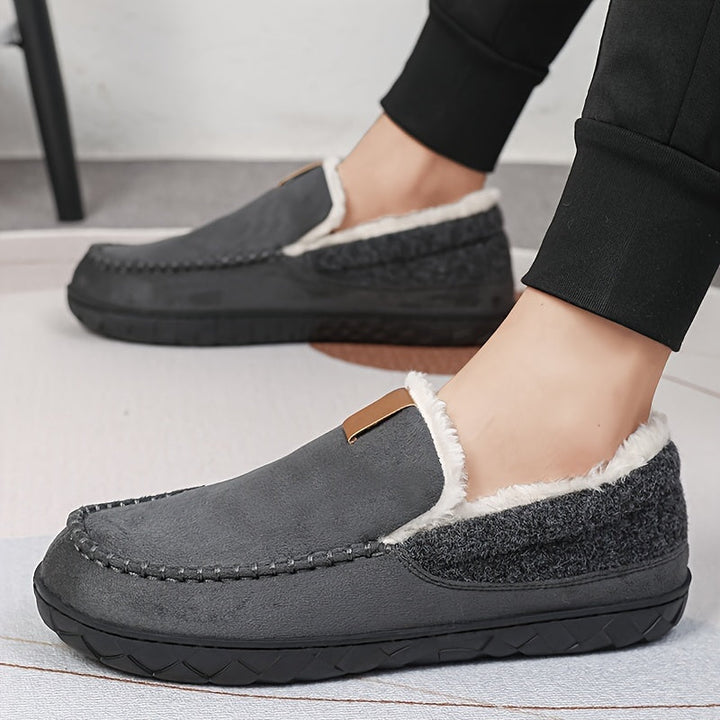 Gemakkelijke instappantoffels voor heren, warme en comfortabele binnenpantoffels. Zwart.