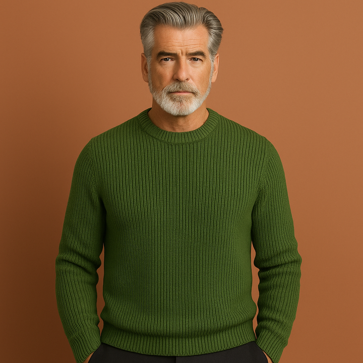 Elegante heren trui met ronde hals. Warme, comfortabele en tijdloze wintertrui, perfect voor casual herfstlooks.
