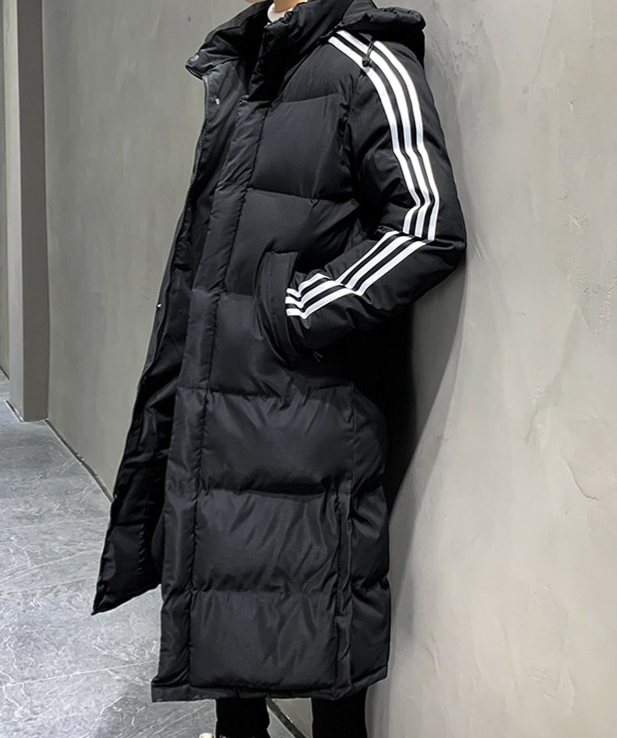 Warme lange heren winterjas met capuchon, perfect voor koudebestendige bescherming en stijlvolle herenmode.