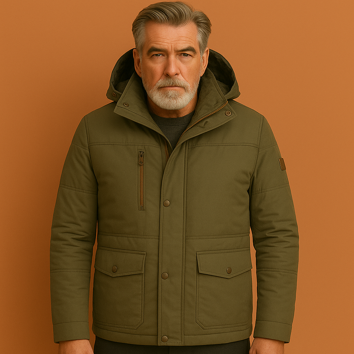 Comfortabele heren winterjas met capuchon en warme voering; perfecte bovenkleding voor winter en herfst.