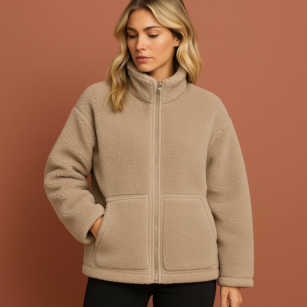 Zachte dames teddyjas, een comfortabele en elegante herfst- & winterjas. Trendy mode bovenkleding.