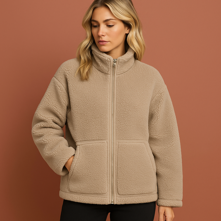 Zachte dames teddyjas, een comfortabele en elegante herfst- & winterjas. Trendy mode bovenkleding.
