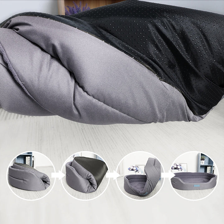 Waterdicht hondenbed in een modern interieur, bewijst dat huisdierbenodigdheden ook stijlvol kunnen zijn.