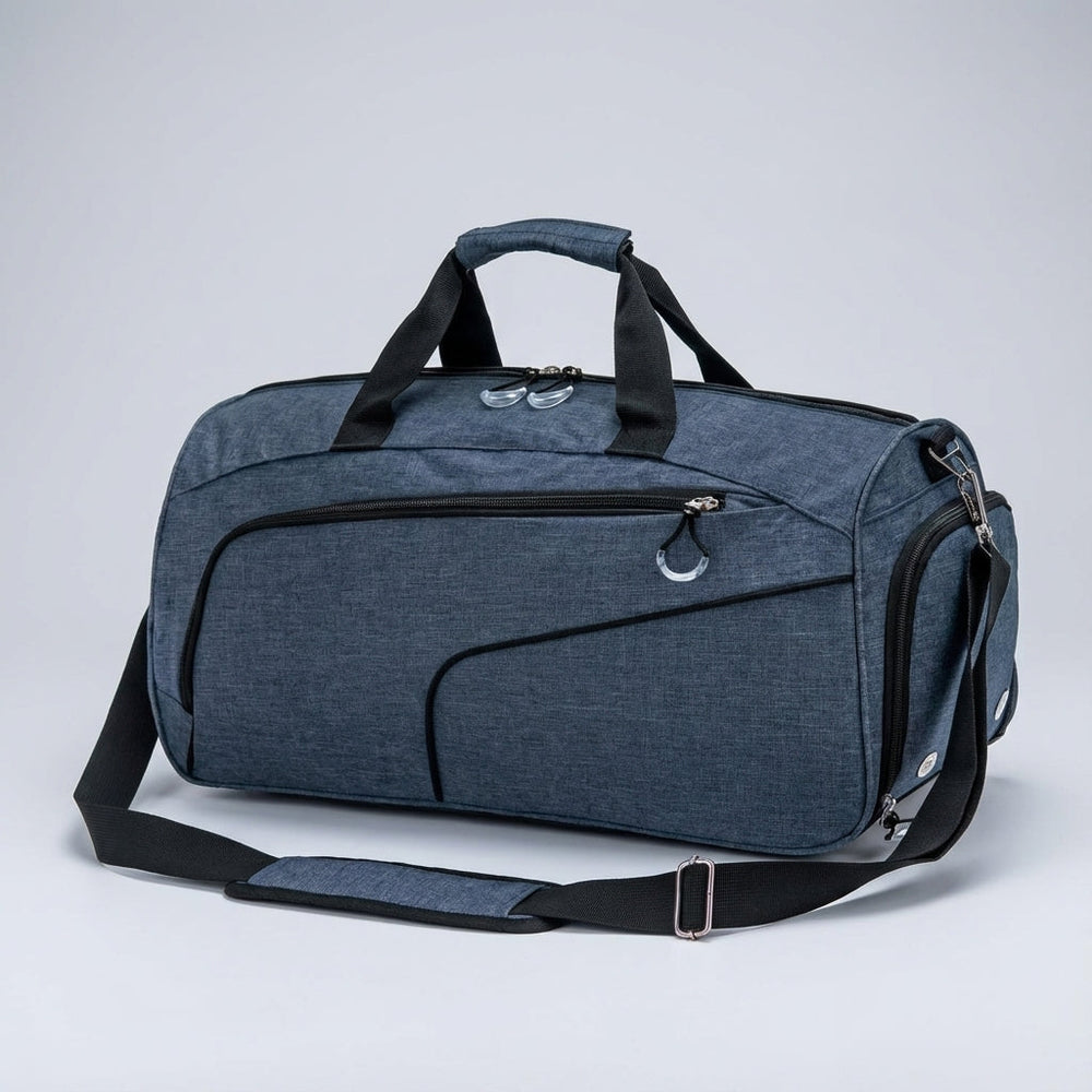Zwarte 35L waterdichte duffel voor sport en reis. Stevige reisbagage met slimme organisatievakken.