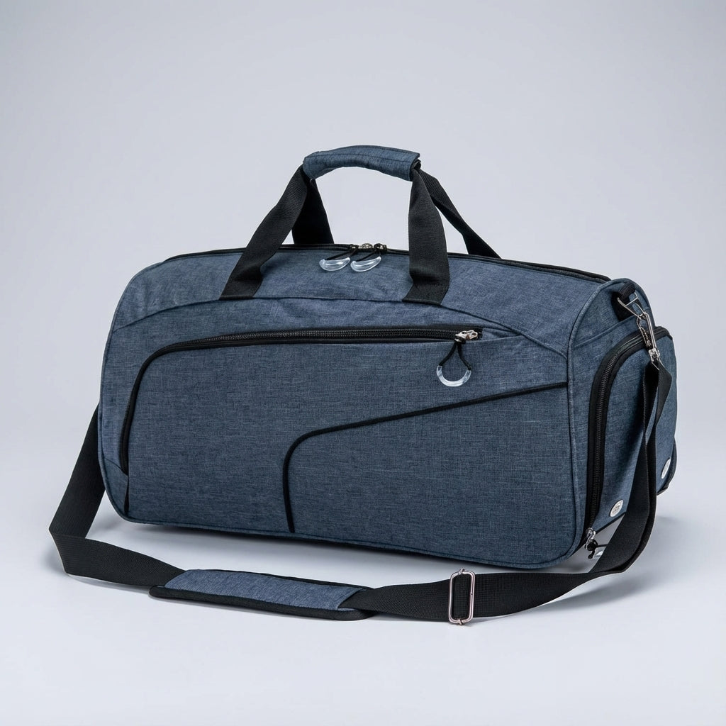Zwarte 35L waterdichte duffel voor sport en reis. Stevige reisbagage met slimme organisatievakken.