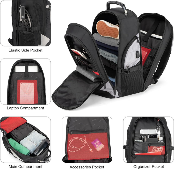 Antidiefstal rugzak (17.3") met waterdichte stof, USB-aansluiting; ideaal voor pendelen en korte trips.