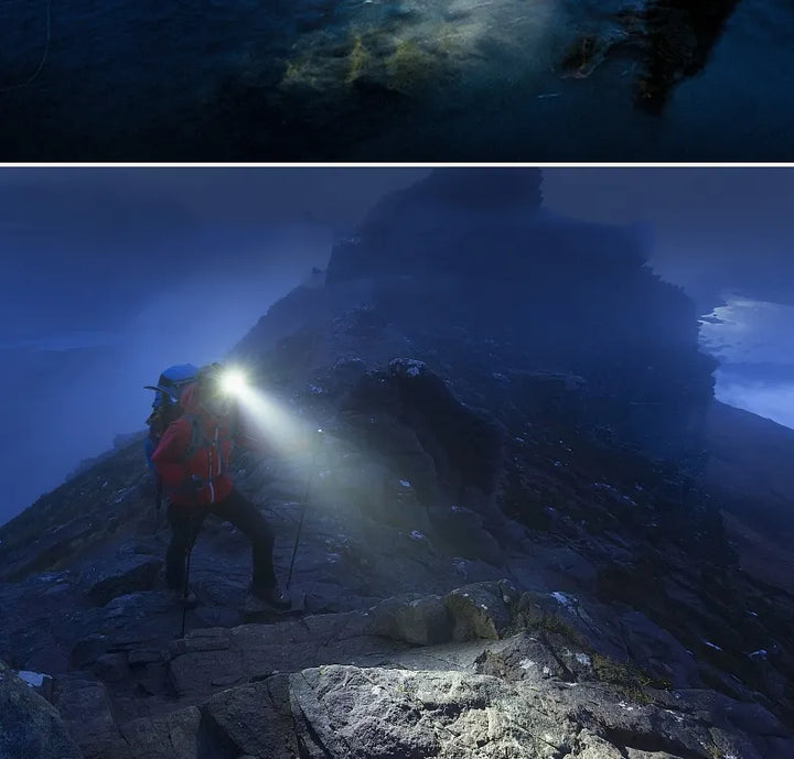 "Waterdichte oplaadbare LED hoofdlamp met superhelder licht en verstelbare zoom voor outdoor avonturen."