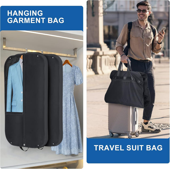 Waterdichte kledingtas (2-pack) met plooistuk & vakken, perfect voor pakken en jurken tijdens transport.