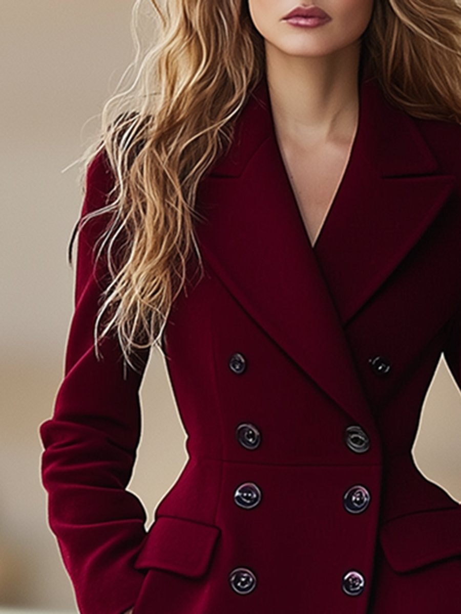 Klassieke wijnrode trenchcoat voor dames, stijlvolle en warme bovenkleding voor de winter.