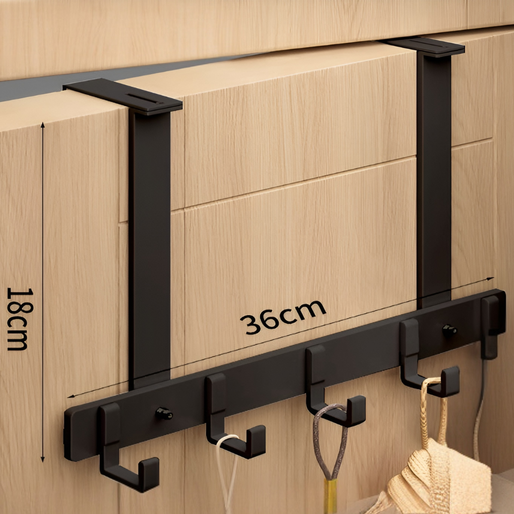 Detail van het deur hakenrek met 6 stevige haken in wit, efficiënte oplossing voor opbergen.