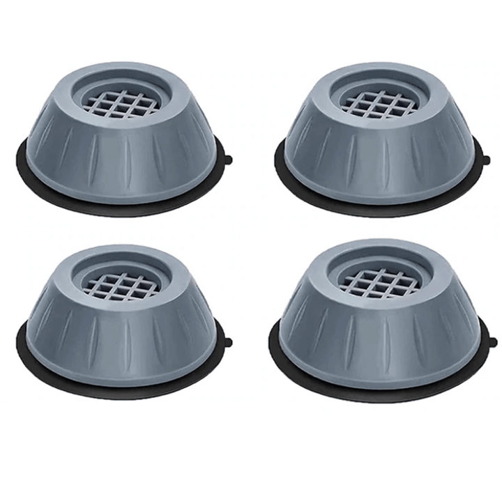 "Wit-grijze absorberende wasmachine pads, dempen geluid en trillingen, beschermen vloer, set van vier, eenvoudig te plaatsen.