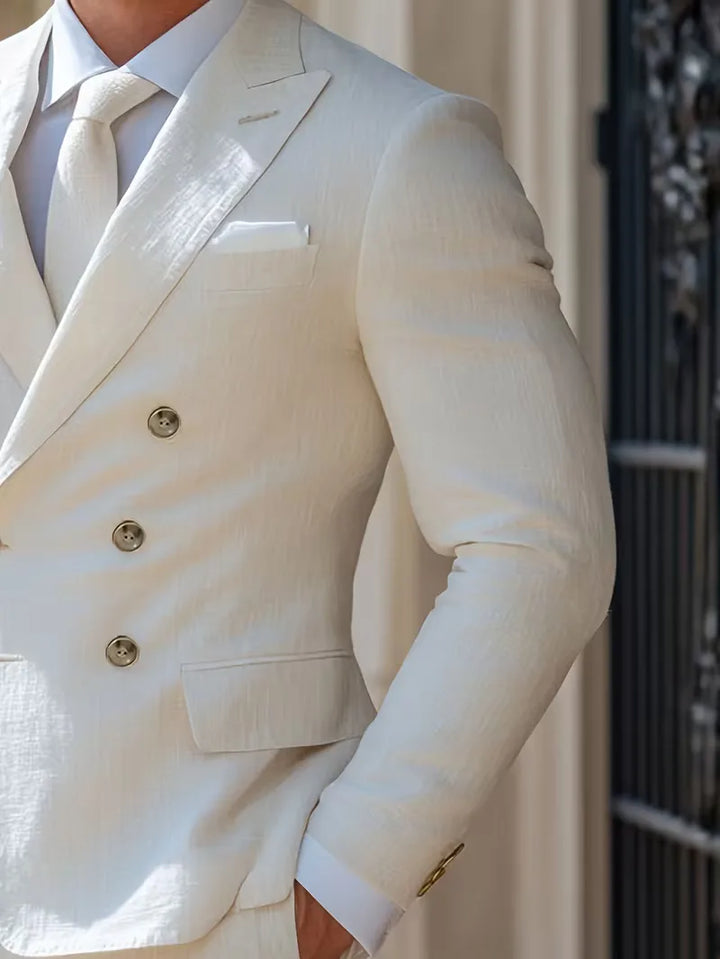 Stijlvol wit slim fit colbert voor heren, met dubbele knopen en een moderne pasvorm, ideaal voor elke gelegenheid.