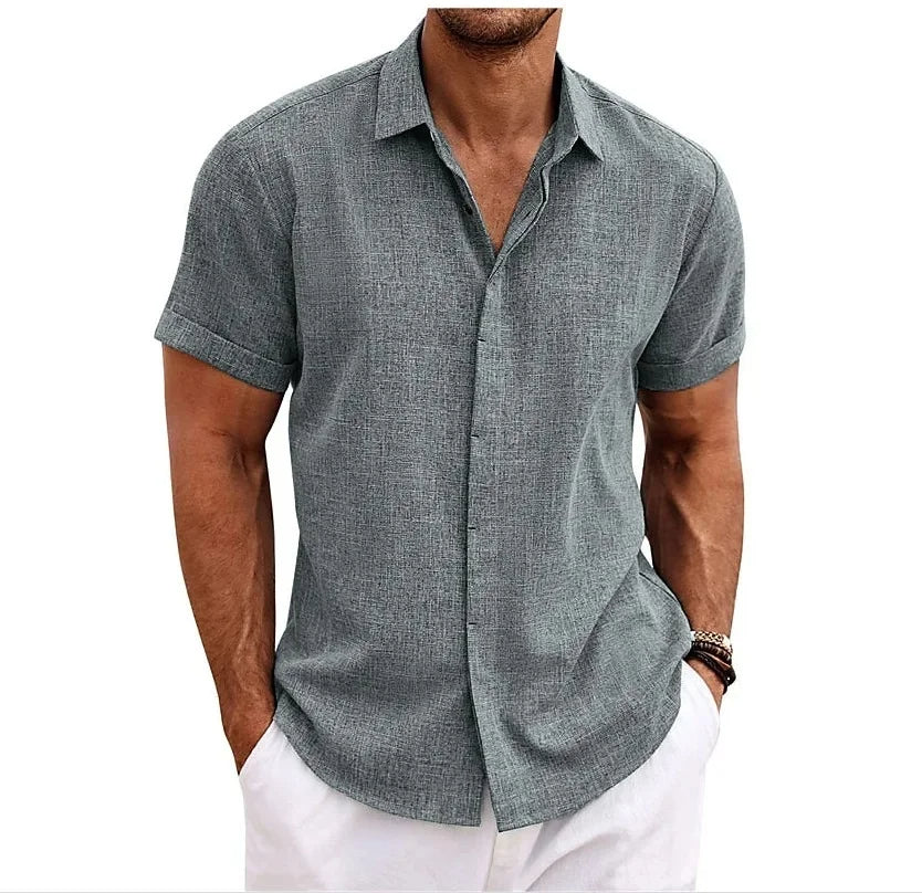 Zwart Hoymans herenshirt met korte mouwen, linnenmix, comfortabel en ademend voor een zomerse look.