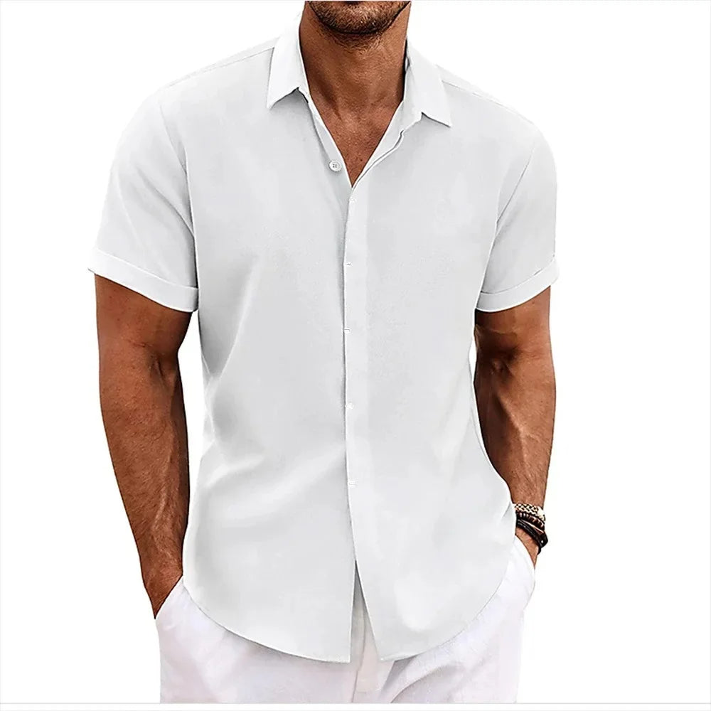 Bruin Hoymans herenshirt, linnenmix, korte mouwen, ideaal voor ademende en stijlvolle zomer casual kleding.