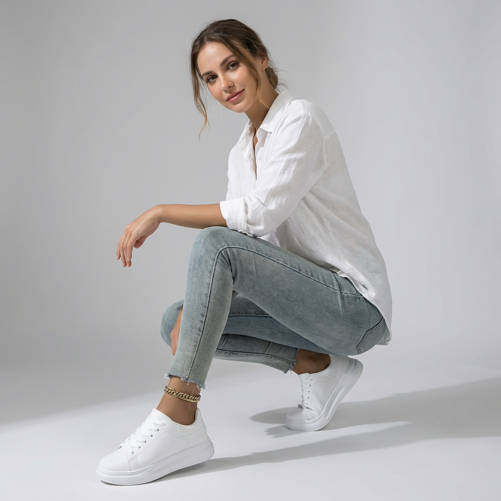 Witte dames orthopedische sneakers met zwarte accenten, comfortabel en lichtgewicht voor dagelijks gebruik.