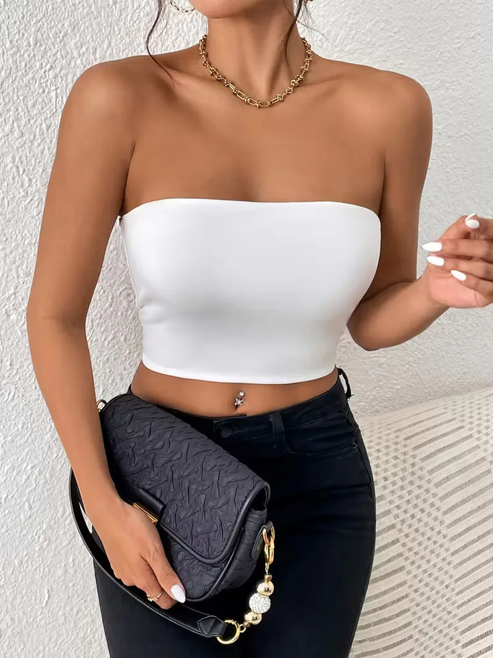 Casual dames strapless crop top; comfortabel en stijlvol voor zomerse dagen, festivals of uitgaan.