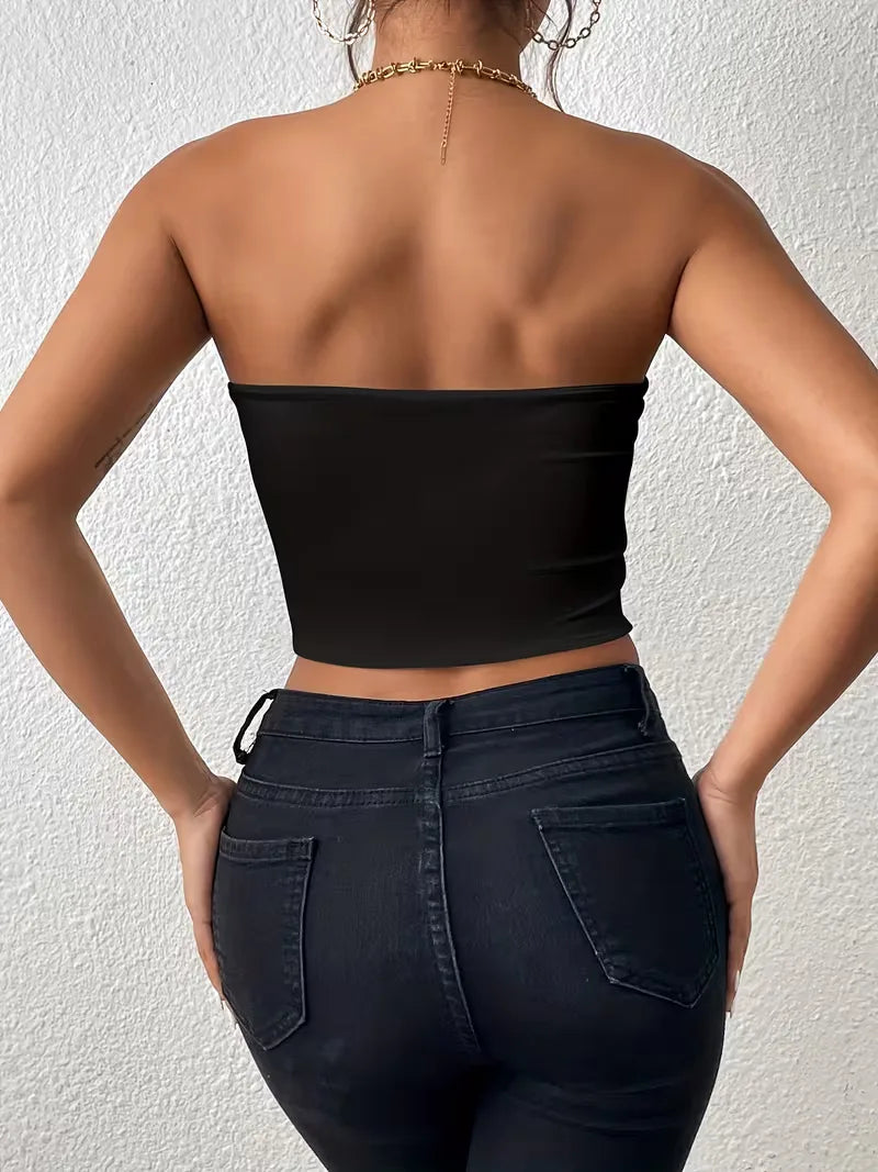 Elegant dames strapless topje, slim fit crop model; perfect voor modieuze zomerkleding en uitgaan.