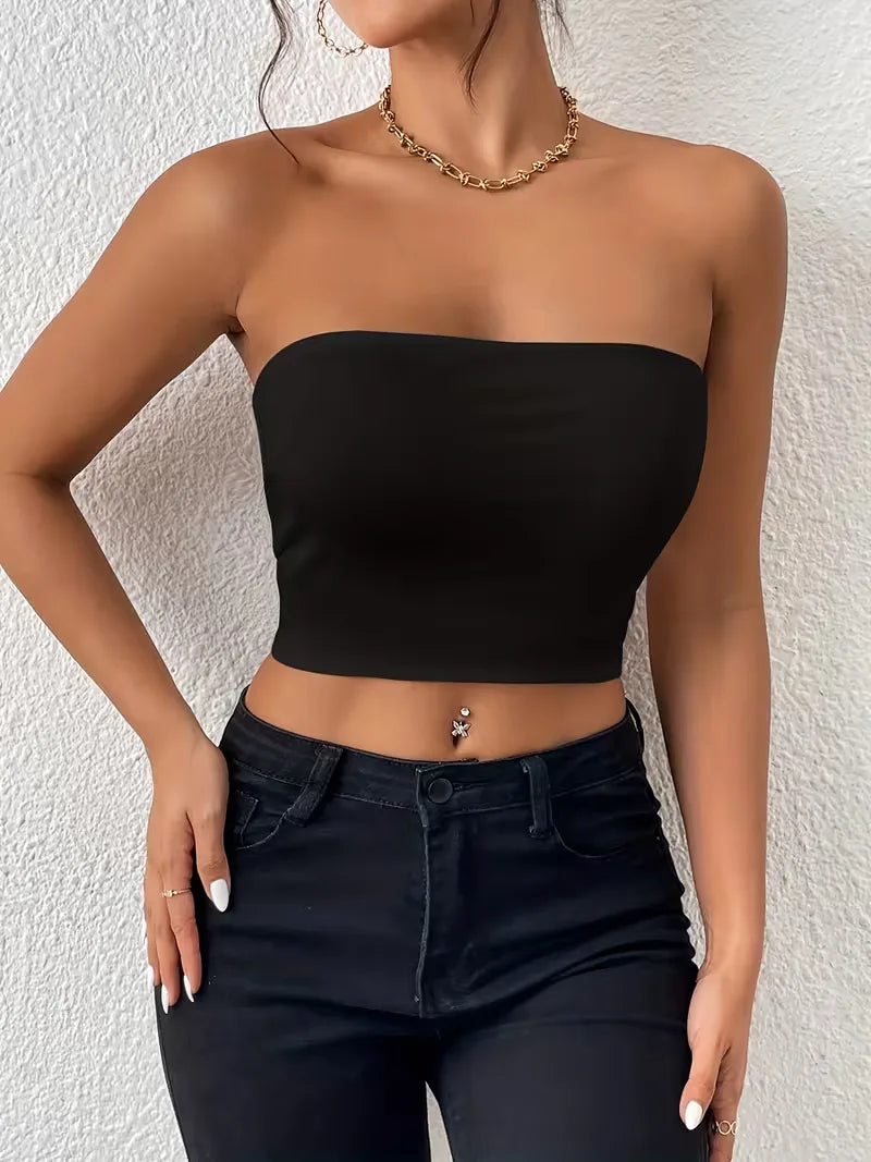 Veelzijdige dames strapless crop top, slim fit; geschikt voor casual, streetwear of chique zomerse looks.
