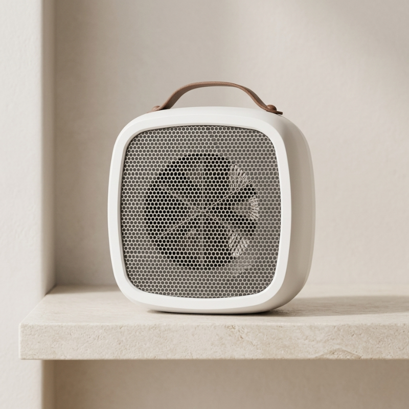 Witte draagbare kachel. Energiezuinige elektrische verwarming met meerdere standen, ideaal voor compacte huis- of kantoorverwarming.