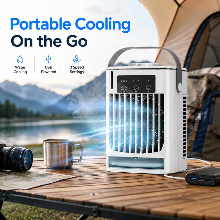 Innovatieve draagbare mini koeler ventilator, perfect voor iedereen die frisse lucht en comfort zoekt.