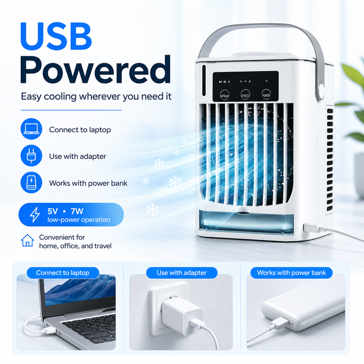 USB ventilator, draagbare mini luchtkoeler voor persoonlijke verkoeling, perfect voor laptop of powerbank.