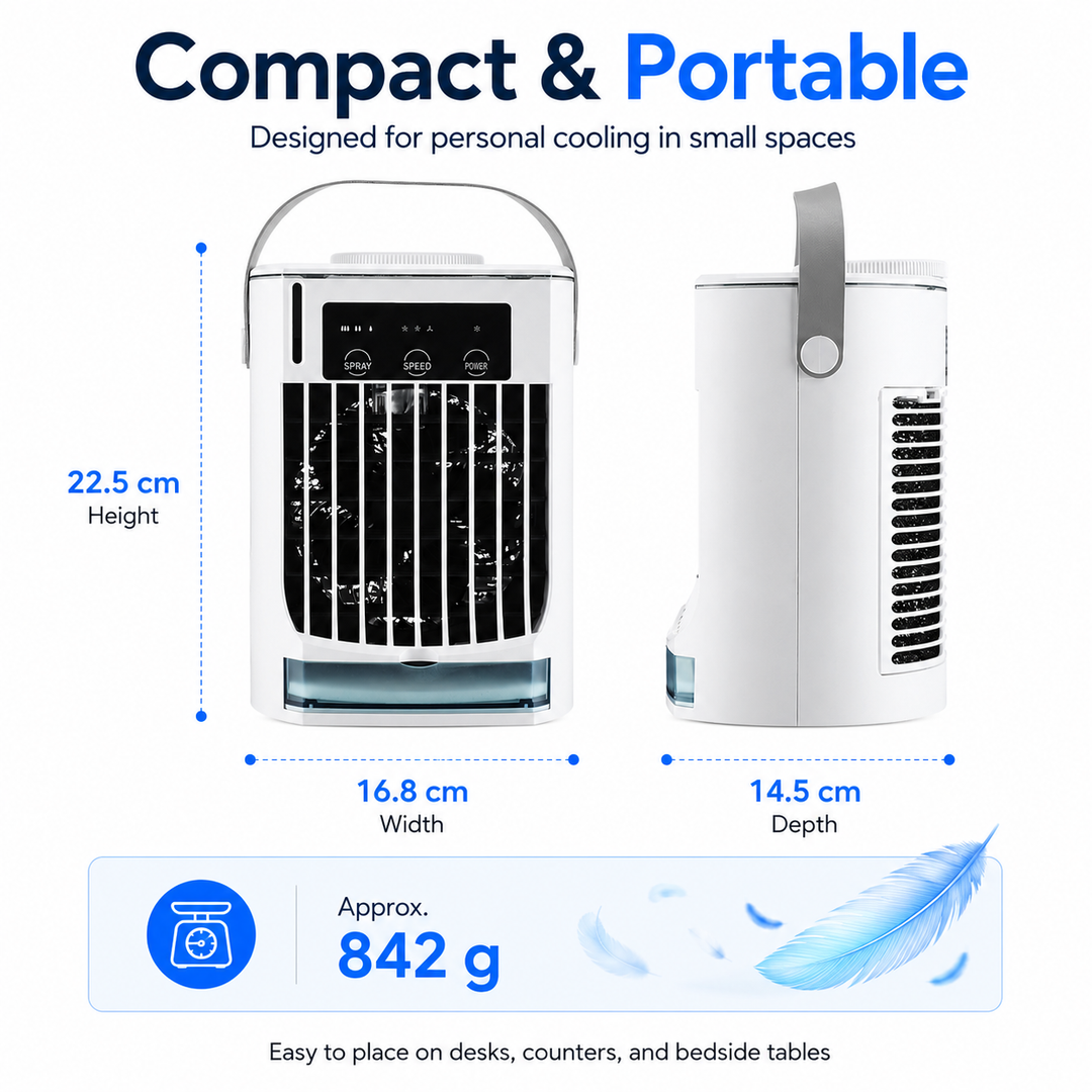 Draagbare mini koeler ventilator voor ultiem comfort en frisse lucht; ideaal voor zomerse dagen thuis.