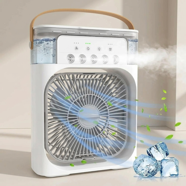 Witte draagbare USB desktop ventilator. Compacte bureauventilator voor persoonlijke luchtkoeling en circulatie op kantoor.