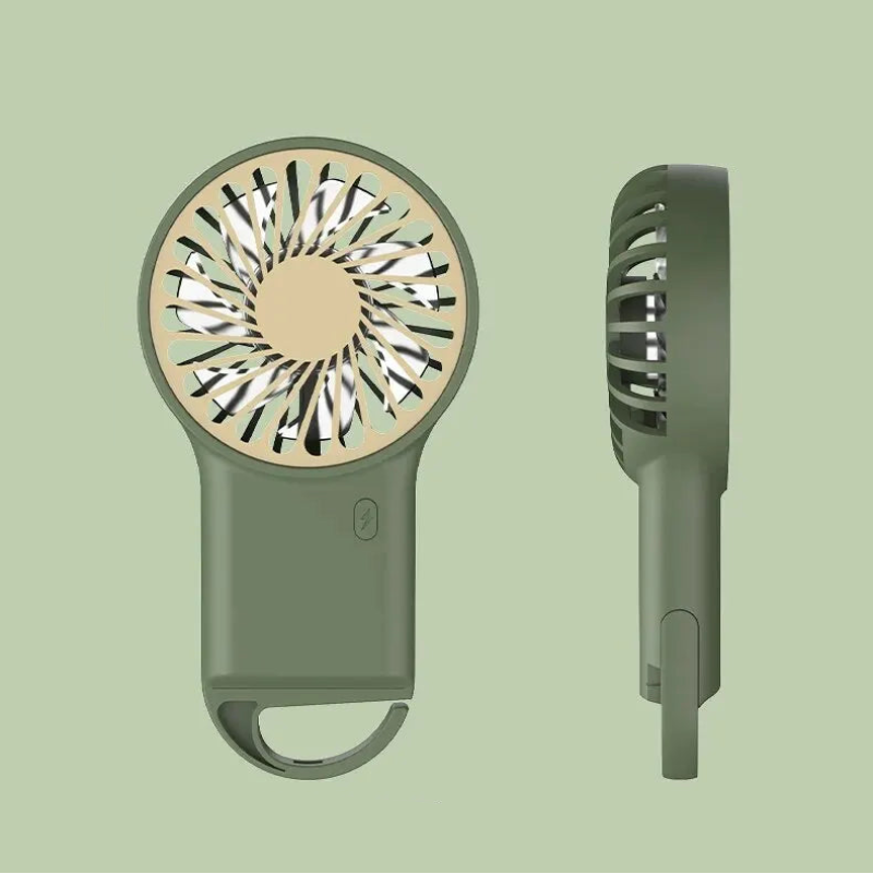 Draagbare USB ventilatoren in groen, wit, oranje. Compacte, stille mini ventilatoren voor bureau, reis en camping.
