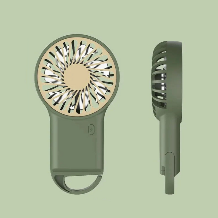 Draagbare USB ventilatoren in groen, wit, oranje. Compacte, stille mini ventilatoren voor bureau, reis en camping.