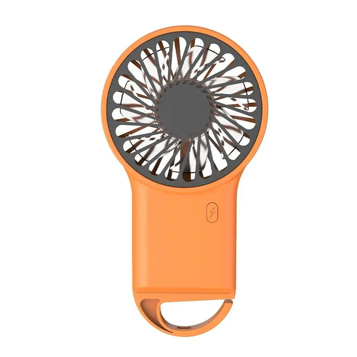 Kleine oranje USB camping ventilator, stil en draagbaar. Ideaal voor verkoeling op reis of tijdens buitenactiviteiten.