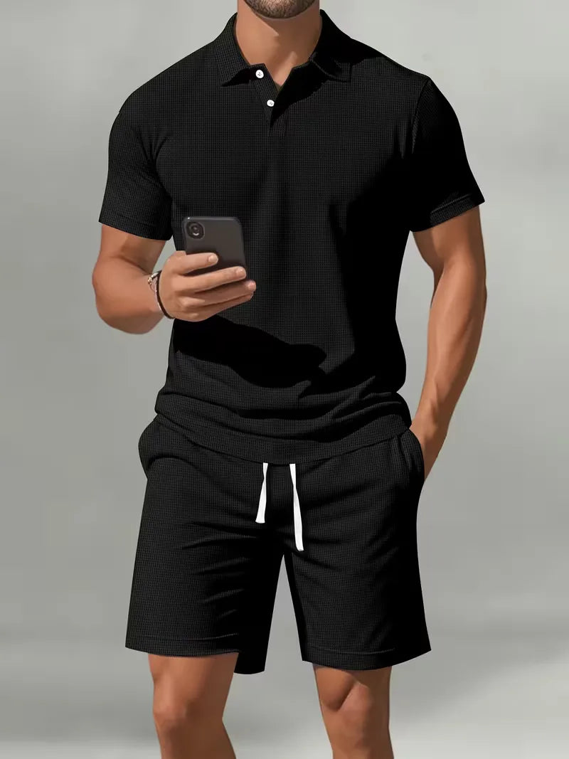 Blauwe casual herenpolo met regular fit, korte mouwen en polokraag voor de zomer.