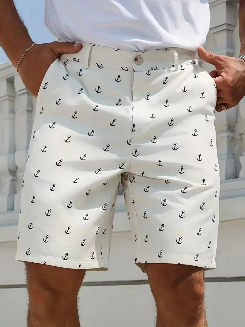 Comfortabele casual herenshorts met ankerprint, perfect voor vakantie en vrije tijd.