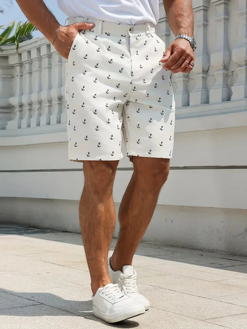 Zomerse herenshorts met ankerdesign, rechte pasvorm en midrise voor comfort.
