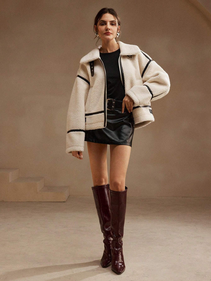 Elegante en warme witte dames teddy winterjas van zacht faux fur, perfect voor stijlvolle comfort in de kou.