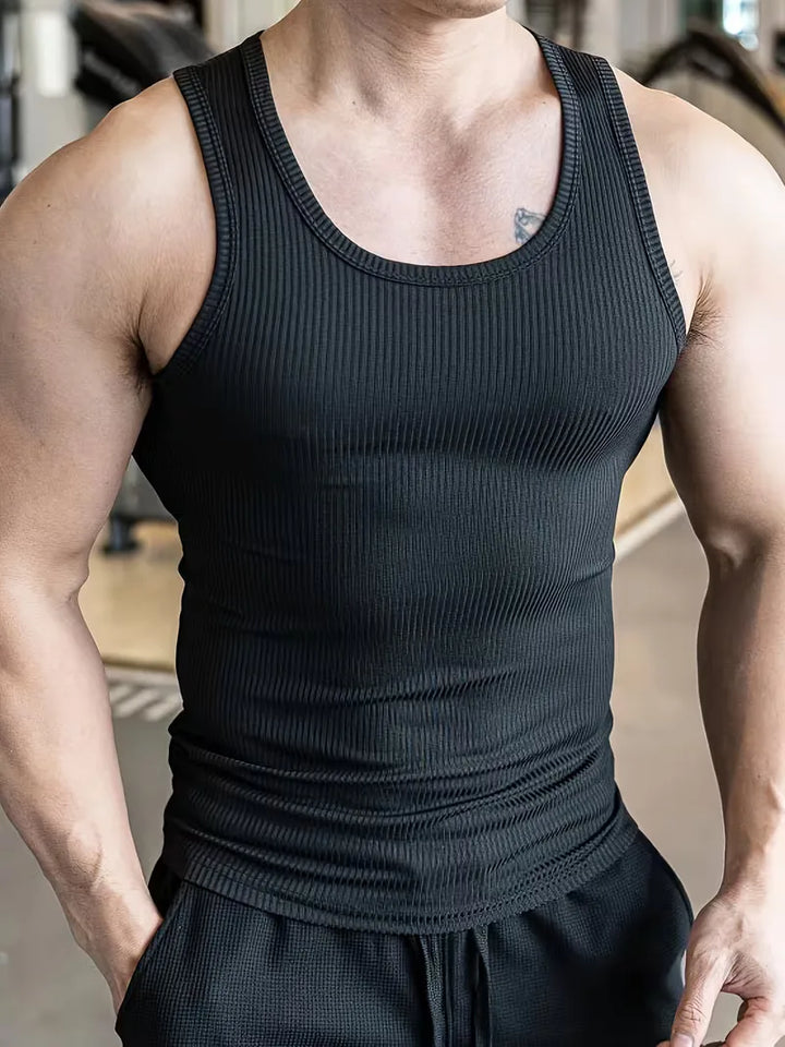 Ademende mouwloze geribde heren tanktop, slim fit, perfect als sportkleding voor fitness en de zomer.