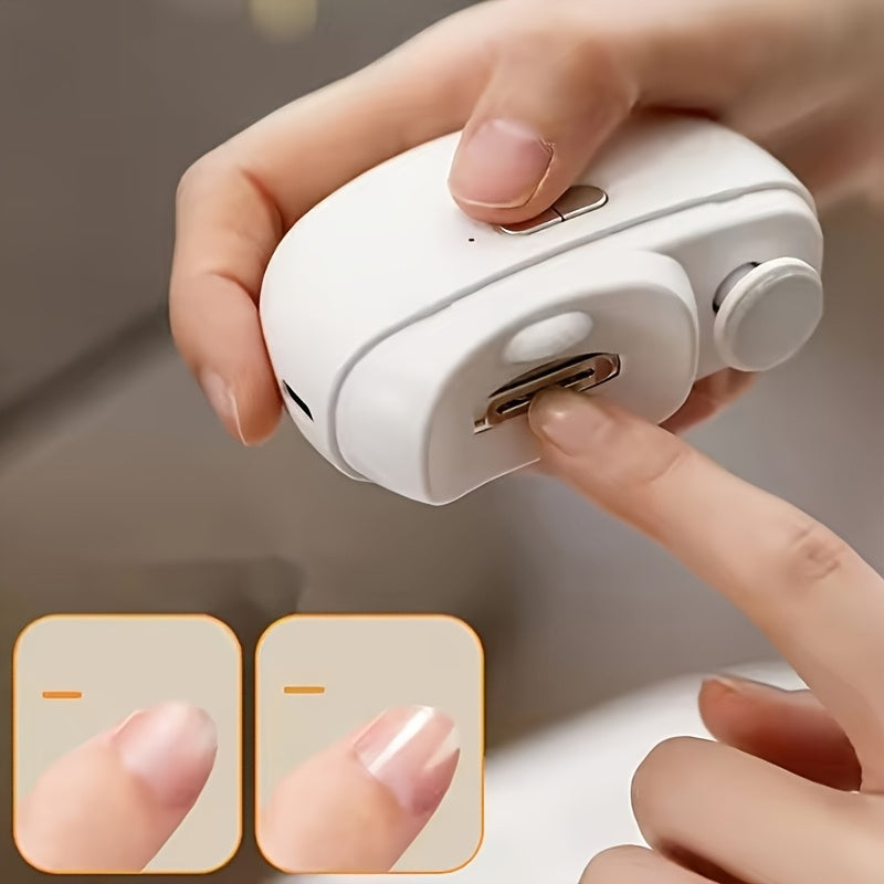 Paarse compacte elektrische nagelknipper voor draadloze, veilige manicure en pedicure.