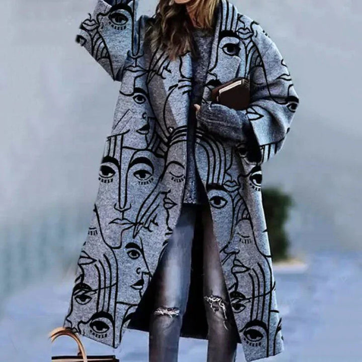 Wollen vintage damesjas Herta, elegante retro stijl, getailleerd silhouet, warme grijze stof, perfecte winterjas.