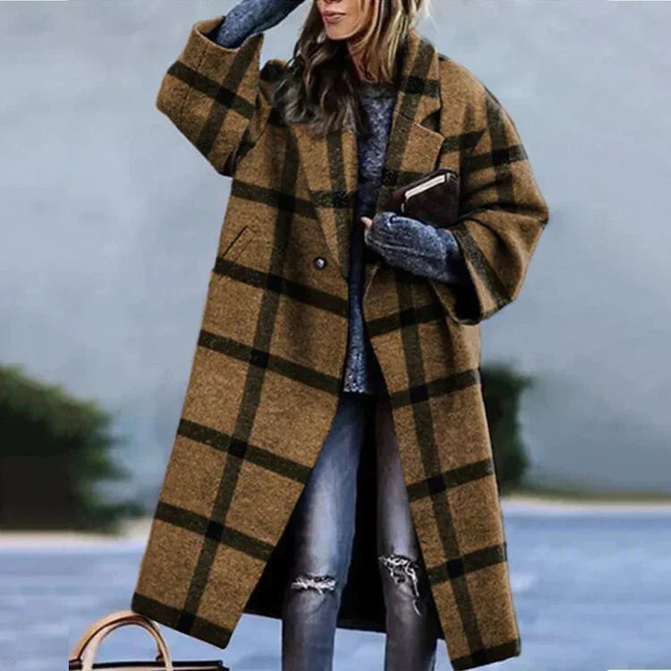 Wollen vintage damesjas Herta, elegante retro stijl, getailleerd silhouet, warme grijze stof, perfecte winterjas.
