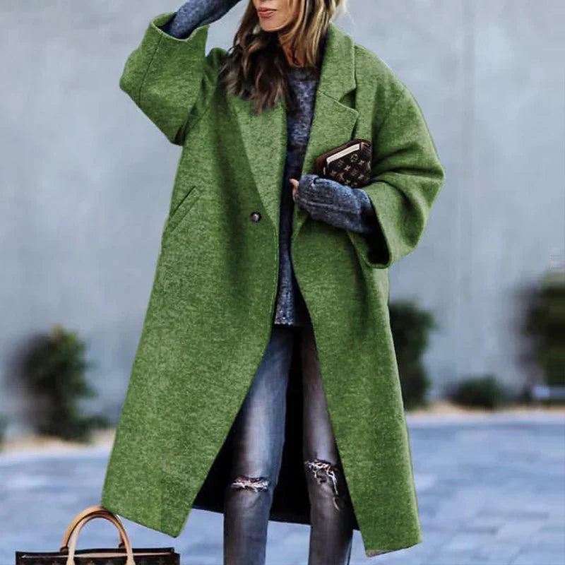 Wollen vintage damesjas Herta, elegante retro stijl, getailleerd silhouet, warme grijze stof, perfecte winterjas.