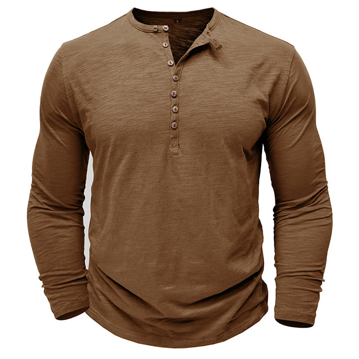 Zacht katoenen heren Henley shirt, lange mouw, casual look, ultrazachte stof, stijlvolle zeven knopen, flatterende pasvorm.