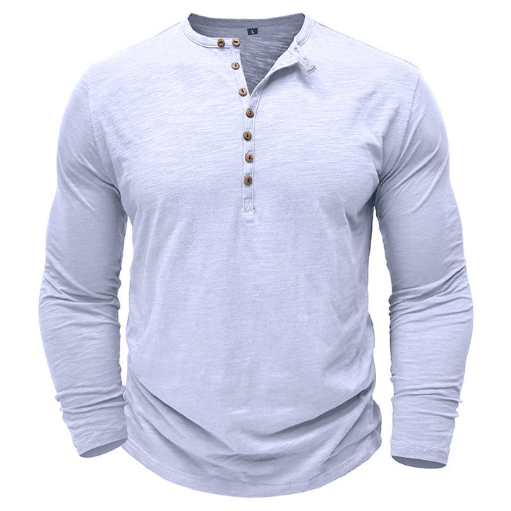 Zacht katoenen heren Henley shirt, lange mouw, casual look, ultrazachte stof, stijlvolle zeven knopen, flatterende pasvorm.