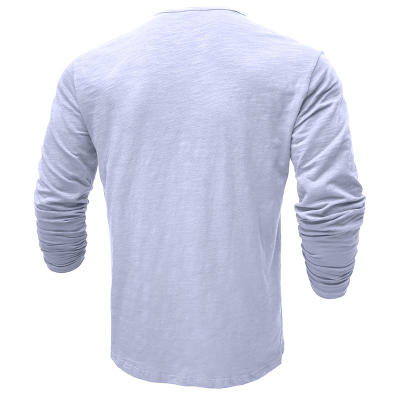 Zacht katoenen heren Henley shirt, lange mouw, casual look, ultrazachte stof, stijlvolle zeven knopen, flatterende pasvorm.