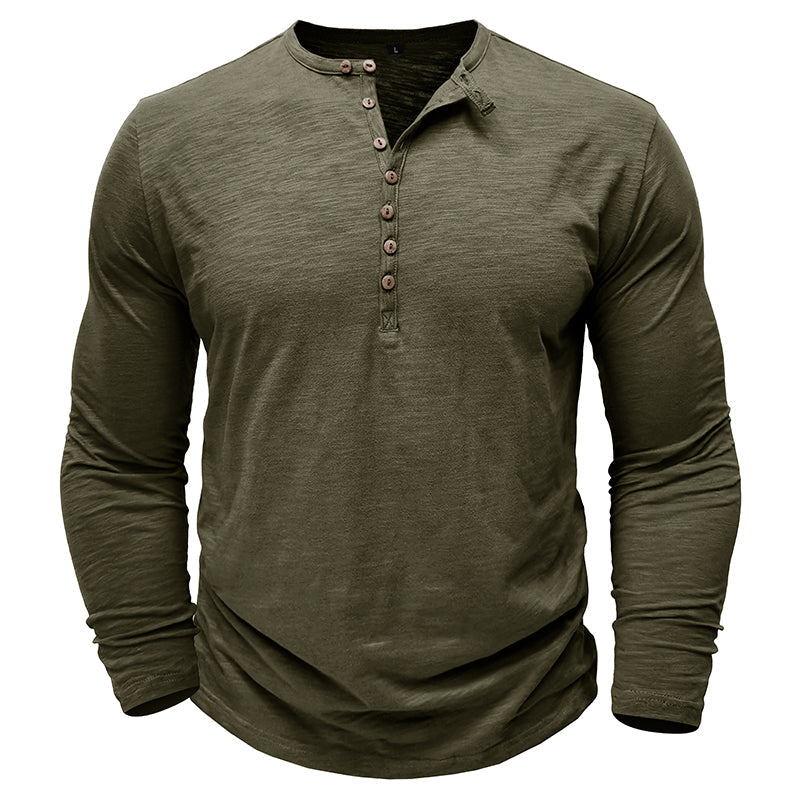 Zacht katoenen heren Henley shirt, lange mouw, casual look, ultrazachte stof, stijlvolle zeven knopen, flatterende pasvorm.
