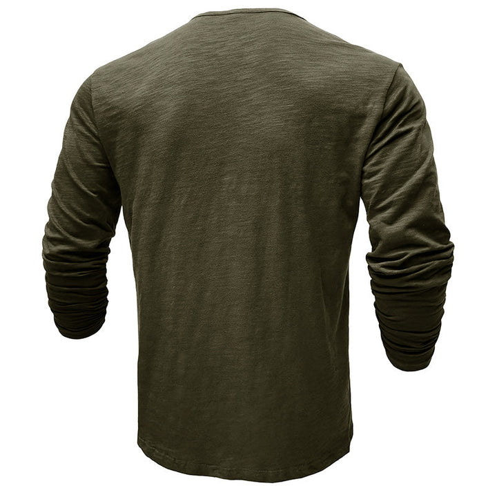Zacht katoenen heren Henley shirt, lange mouw, casual look, ultrazachte stof, stijlvolle zeven knopen, flatterende pasvorm.