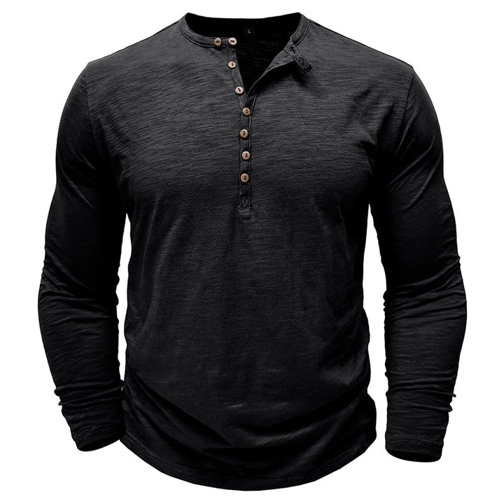 Zacht katoenen heren Henley shirt, lange mouw, casual look, ultrazachte stof, stijlvolle zeven knopen, flatterende pasvorm.