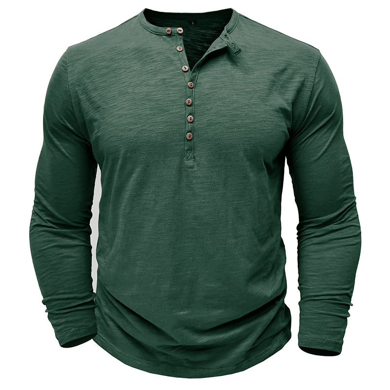 Zacht katoenen heren Henley shirt, lange mouw, casual look, ultrazachte stof, stijlvolle zeven knopen, flatterende pasvorm.